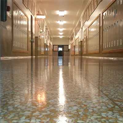 school terrazzo hallway