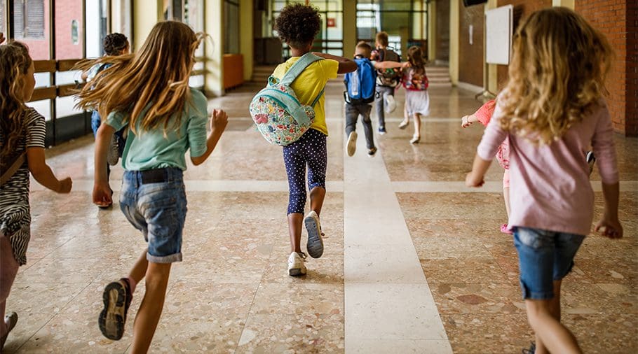 children running school hallway