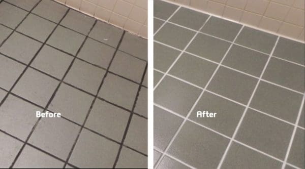 Grout Sealer before and after. EPIC Tile & Grout.